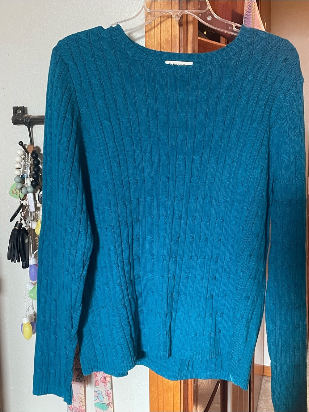 St. John's Bay Teal Cable-Knit Crewneck Sweater